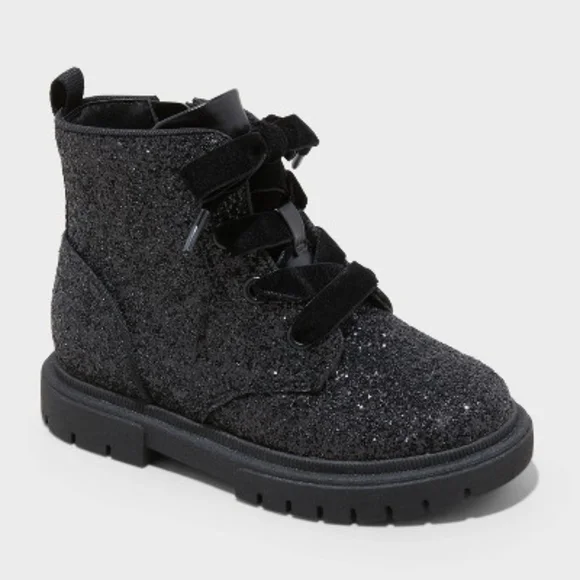 3 For $18 Cat & Jack Glittery Black Kids Boots - Picture 1 of 11